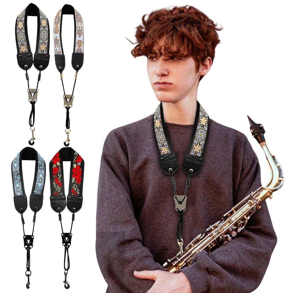 Universal Saxophone Neck Strap Adjustable Saxophone Strap with Hook Clasp Sax Neck Harness for Alto Tenor Baritone Soprano