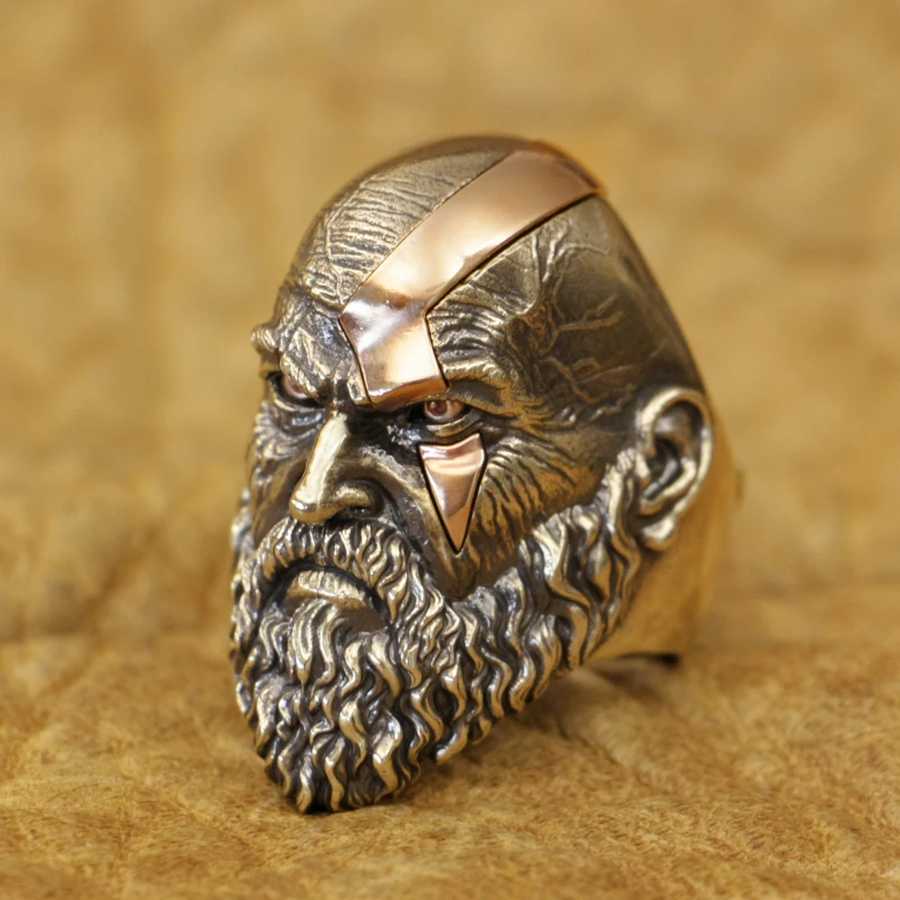 Copper Eyes and Coating Brass God Of War Kratos Ring Adjust Punk Ring BR429 US Size 8~15