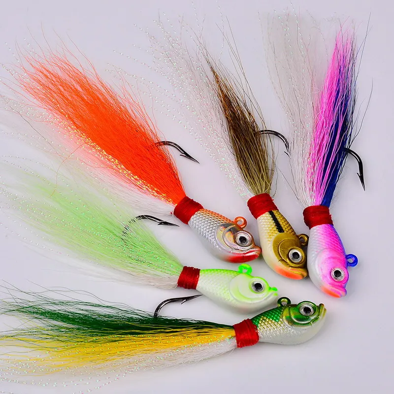 5 stücke Bucktail Jig Glow In The Dark Bucktail Angeln Jig Kopf Haar Jigs Für 7g-56g Bass frische & Salzwasser Angeln Zubehör – Detail 11
