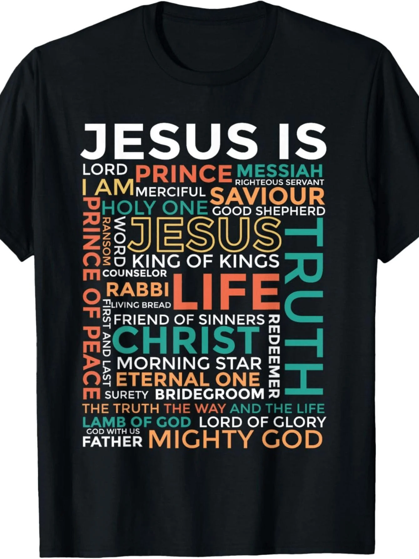 Faith - Inspirational Christian T-Shirt With Brightly Colored Faith-Themed Prints( Judas' S Lion, God' S Lamb, Bread Of Life) -