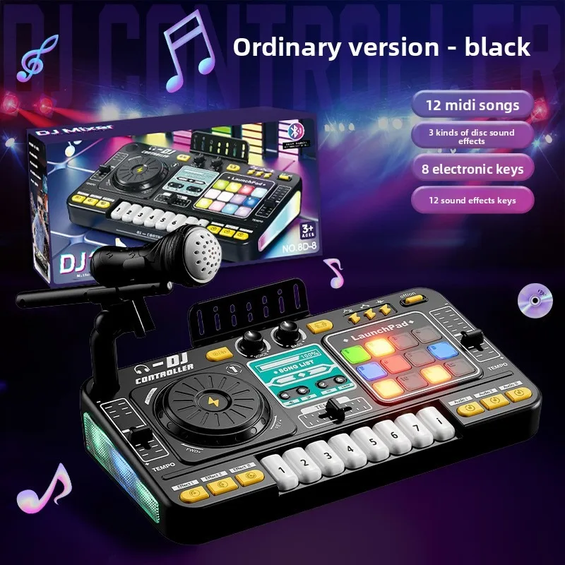 Kid Musical DJ Mixer with Microphone Electronic Keyboard Bluetooth DJ Turntable Console Junior Music Instrument Educational Toy