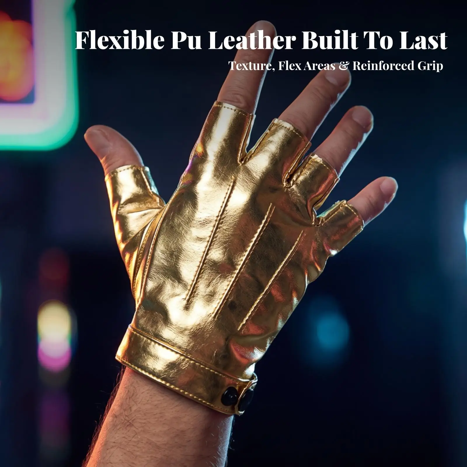 Fingerless Gloves Men PU Leather Cycling Motorcycle Half Finger Driving Gloves Breathable Outdoor Gloves Snap Wrist Design