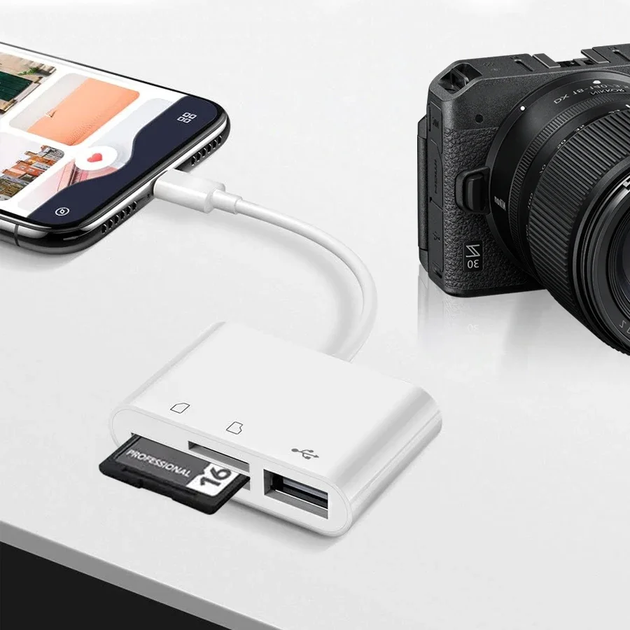 Lettore di schede OTG multifunzionale 3 in 1 da tipo C 2.0 a TF/SD/USB adatto per Samsung Huawei Xiaomi Android U Disk Tablet bianco