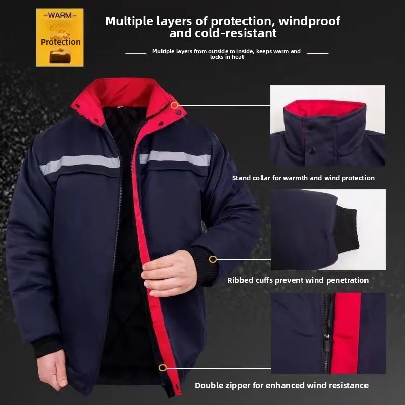 

Men's Thiened Cotton Jaet Winter Workwear Warmest Insulation Auttive Repair Labor Protection Clothing Loose Fit Zipper