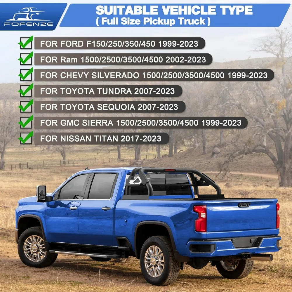 풀 사이즈 트럭용 롤 바, 조절 가능한 체이스 랙 스포츠 바 (포드 F150, 램, 쉐보레 실버라도, 토요타 호환)