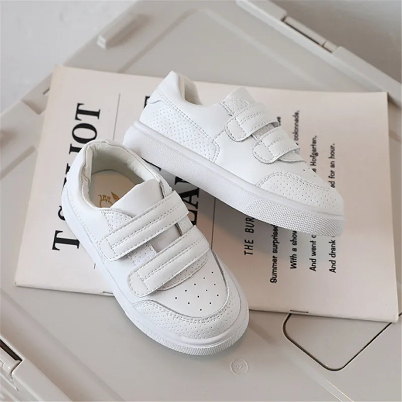 Genuine Leather Children Shoes Unisex White Kids Sneakers Breathable Soft Sole Outdoor Tennis Fashion Toddler Boys Girls Shoes