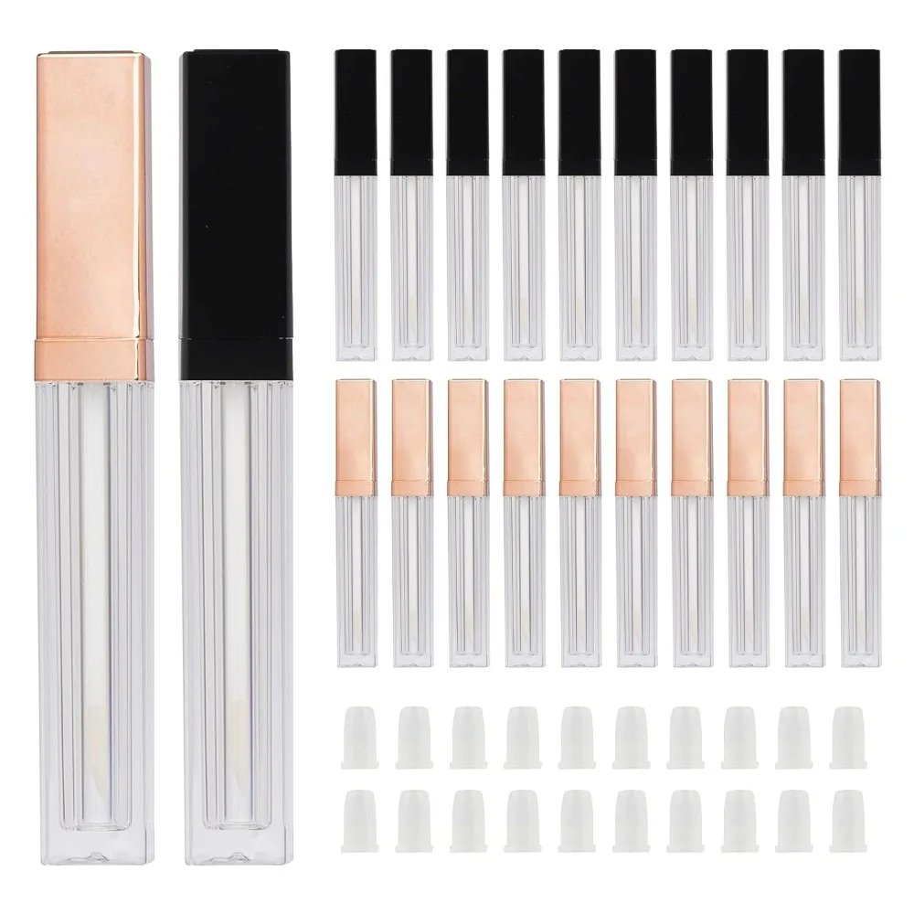 

20PCS 5ml Square Lip Gloss Tubes Liquid Lipstick Rose Gold Square Empty Lip Glaze Tube Refillable Cosmetic Packing Container