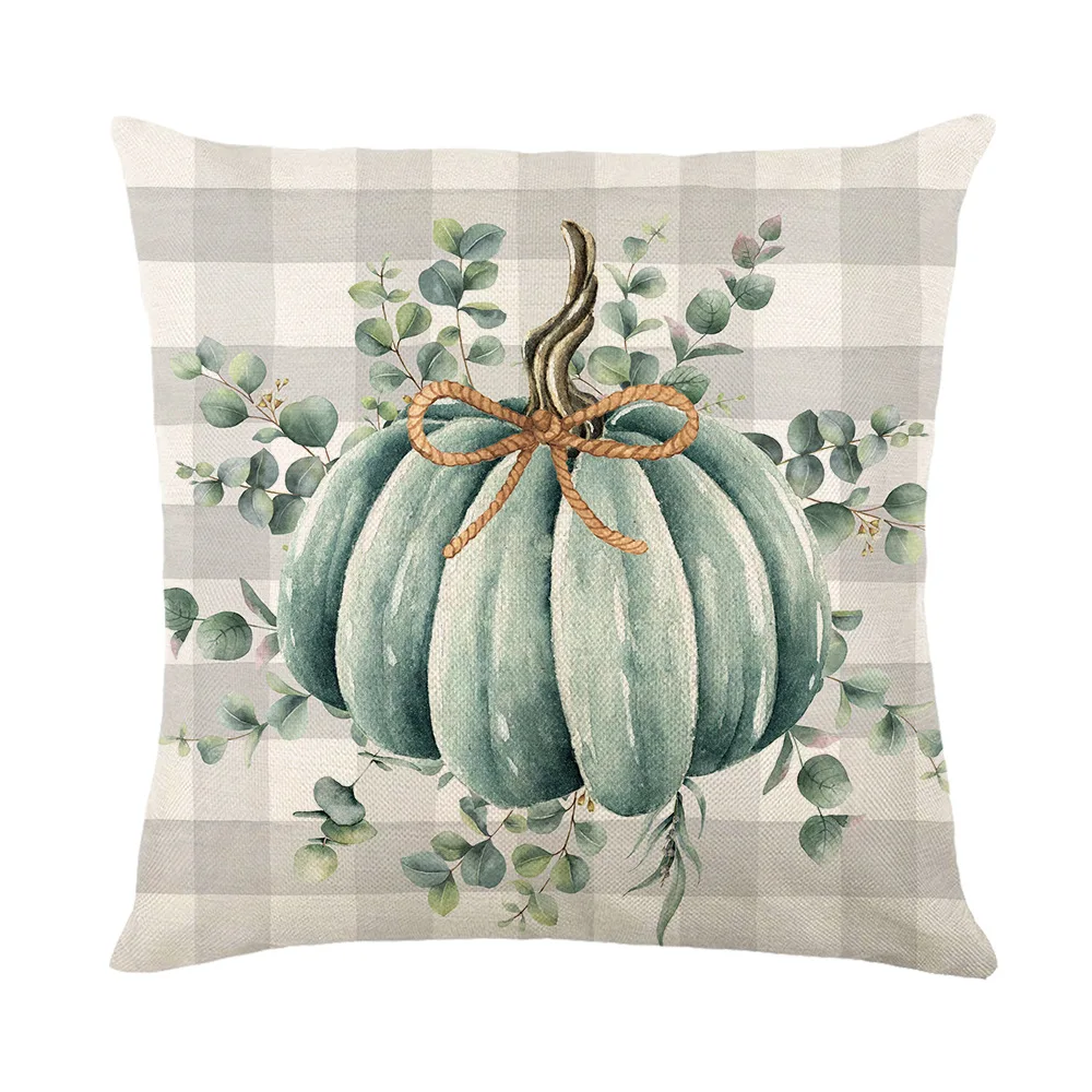 2023 Fall Thanksgiving Home Sofa Decorative Throw Pillow Covers 18x18 Inches Linen Square Pillows Cushion Cover Plaid Pillowcase