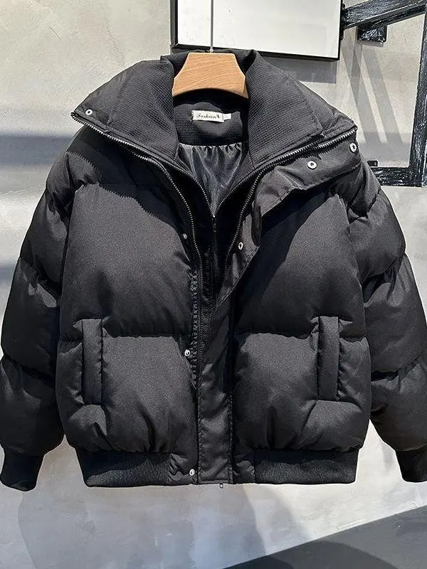 

Men's Thiened ort Cotton Jaet Stand Collar Bread Sle Warmth Outerwear Winter Coat Stand Fit Long Sve Zipper Clo...