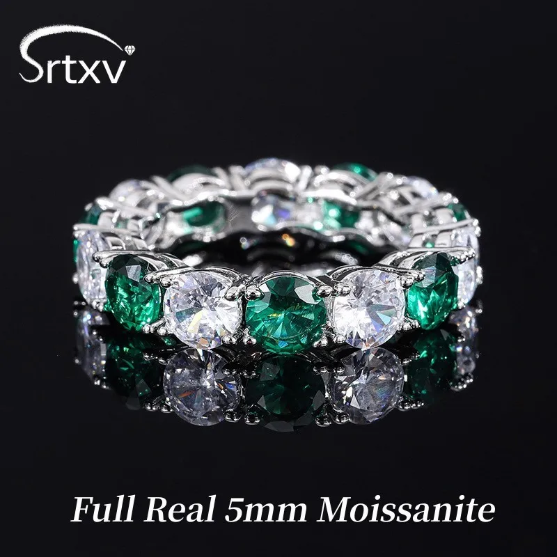 

7CTTW Full 5mm Colorful Moissanite Rings for Women 925 Sliver Sterling Engagement Wedding Eternity Band Promise Gift Jewelry GRA