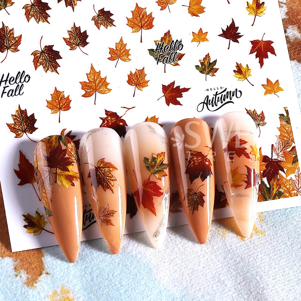 10 قطعة/المجموعة 3D الخريف اليقطين مسمار ملصقات مابل ليف زهرة ذاتية اللصق مسمار صائق المنزلق الشكر DIY مانيكير الديكور #5