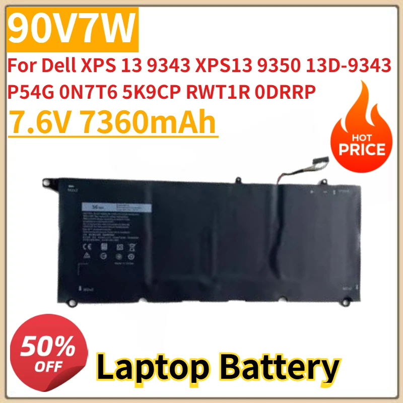 

90V7W JHXPY JD25G 090V7W Laptop Battery 7.6V 7360mAh For Dell XPS 13 9343 XPS13 9350 13D-9343 0N7T6 5K9CP RWT1R 0DRRP P54G