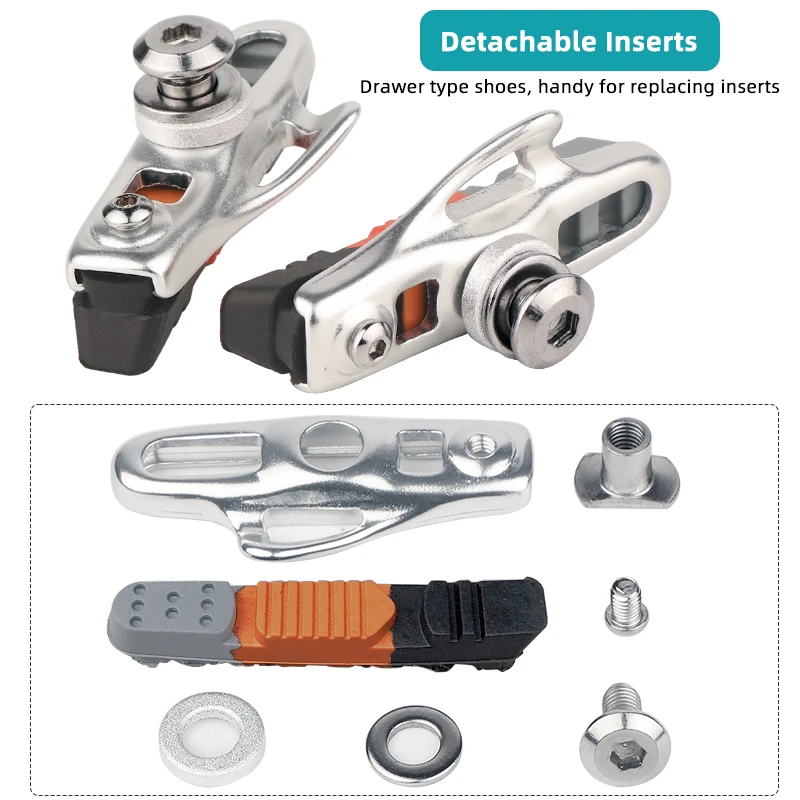 Road Bike Alloy C/V-Brake Pads W/ 55mm Detachable Rubber Inserts Low Noise All Weather Use Alloy Steel Wheel Rim Braking Blocks image 4