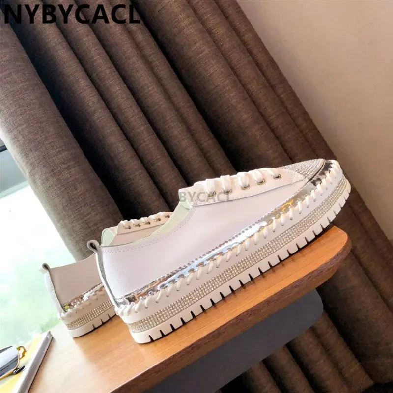 New Crystals Diamonds Women Flats Bling Flat Platform Shoes Rhinestone Ladies Round Lace-up Fashion Casual Shoes flattie platfor