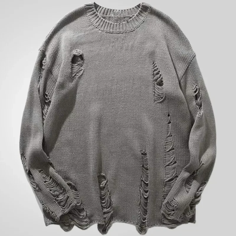 

Fashionable Men's New Autumn and Winter Bottoming Knitted Sweater, Long-sleeved Sweater with Trendy Torn and Hollowed-out Design