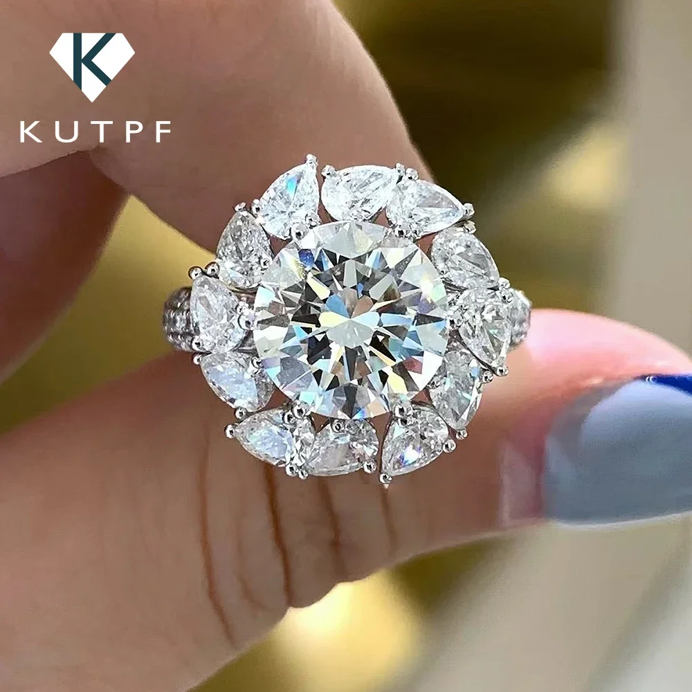 3CT D Color Moissanite Engagement Rings for Women Pear Round Cut Sparkling Diamond Wedding Ring 925 Sterling Silver Fine Jewelry