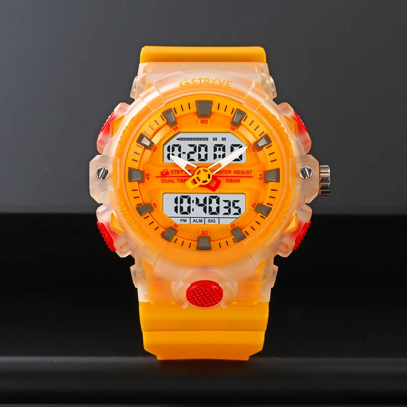 STRYVE-Relógios digitais LED masculinos, branco, transparente, legal, esportes ao ar livre, choque, relógio impermeável para homens, nova moda, 8028