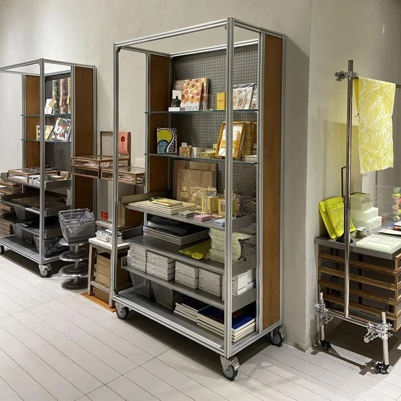 

Simple movable pulley aluminum profile multi-layer display rack, display hanger with hole plate