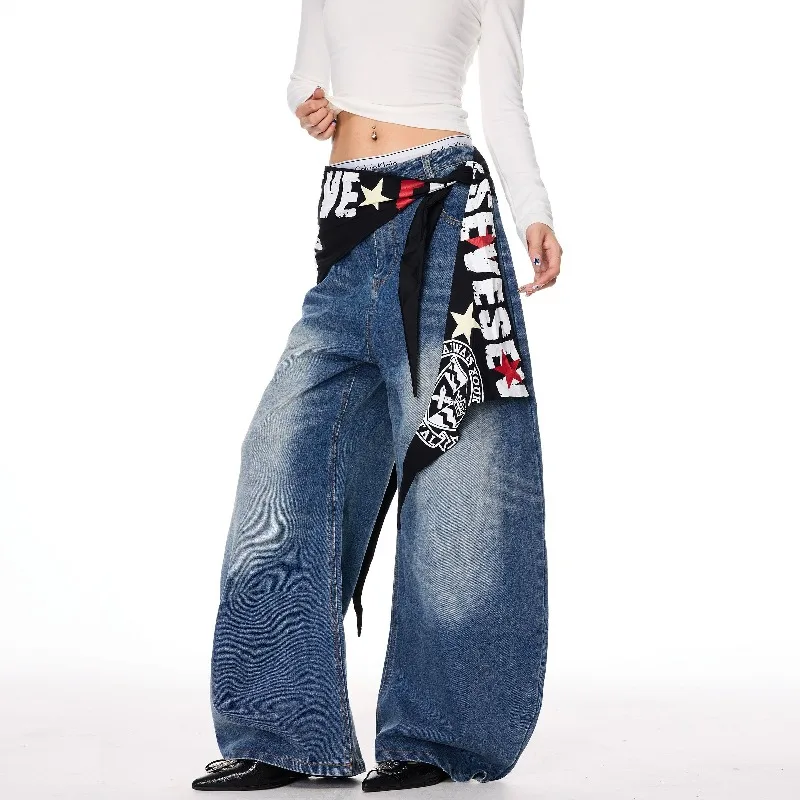 กระโปรงพลีททรงหลวมสำหรับผู้หญิง ฤดูใบไม้ร่วง ฤดูหนาว กางเกงยีนส์ทรงทหาร ทรงไบค์เกอร์ แฟชั่นขาบาน ขอบคม ทรงแจ๊ส ชุดทำงาน เต้นรำ สไตล์เรโทร