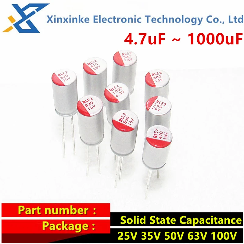 5 szt. Kondensator zanurzeniowy pojemność półprzewodnikowy 25V 35V 50V 63V 100 220 V UF/270/390/470/560/680/820/1000 UF w magazynie