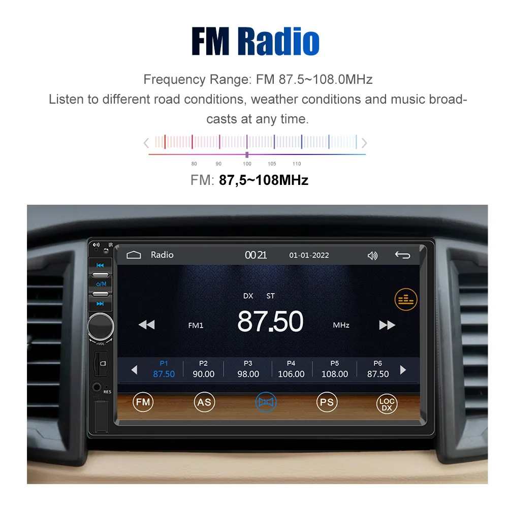 ESSGOO 7 Zoll 1 DIN Universelles Autoradio Stereo Kabelgebundenes Carplay Android Auto Bluetooth TF USB AUX HD Touchscreen Haupteinheit – Detail 8