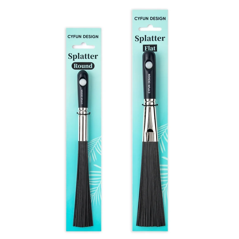 Professional Abstract Art Splatter Brush Flat/round - Birchwood Handle Copper Ferrule for Adding Speckles Splatters Spots
