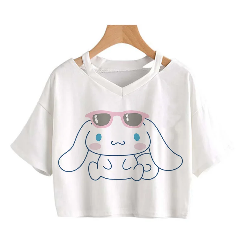 Crop Top T Shirt Cinnamoroll  Women Cropped T-shirt Sanrio Clothes Tshirt Short Sleeve Tops Tee Women Clothing Girls Clothes