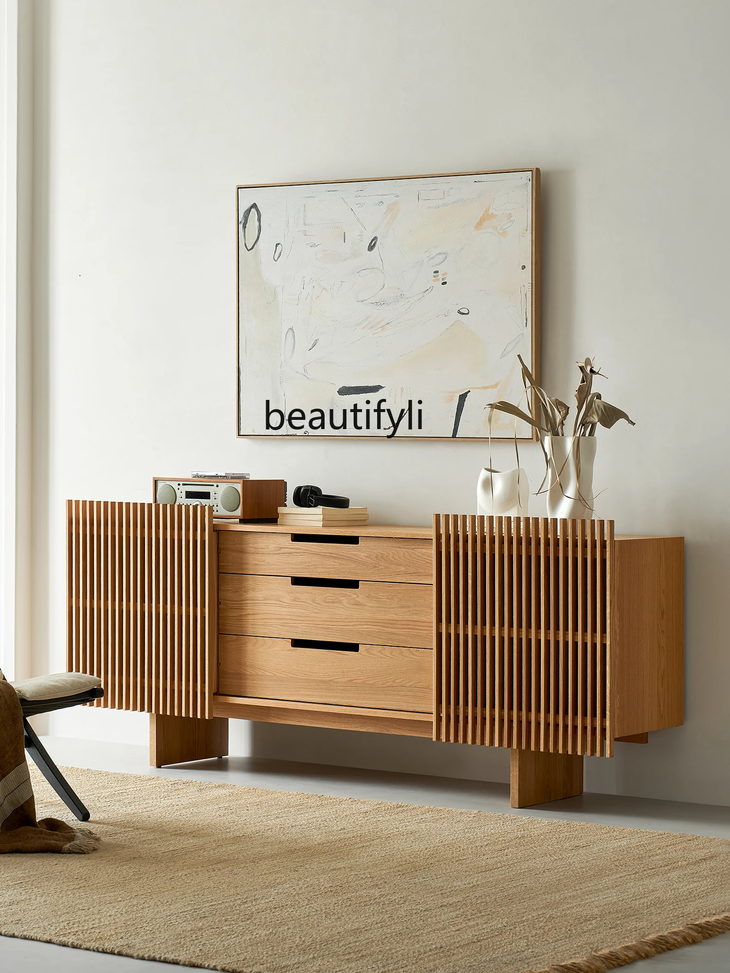 Sideboard Cabinet Solid Wood Nordic Minimalist Bedroom Storage Chest of Drawers Retro Entrance Cabinet Log Style