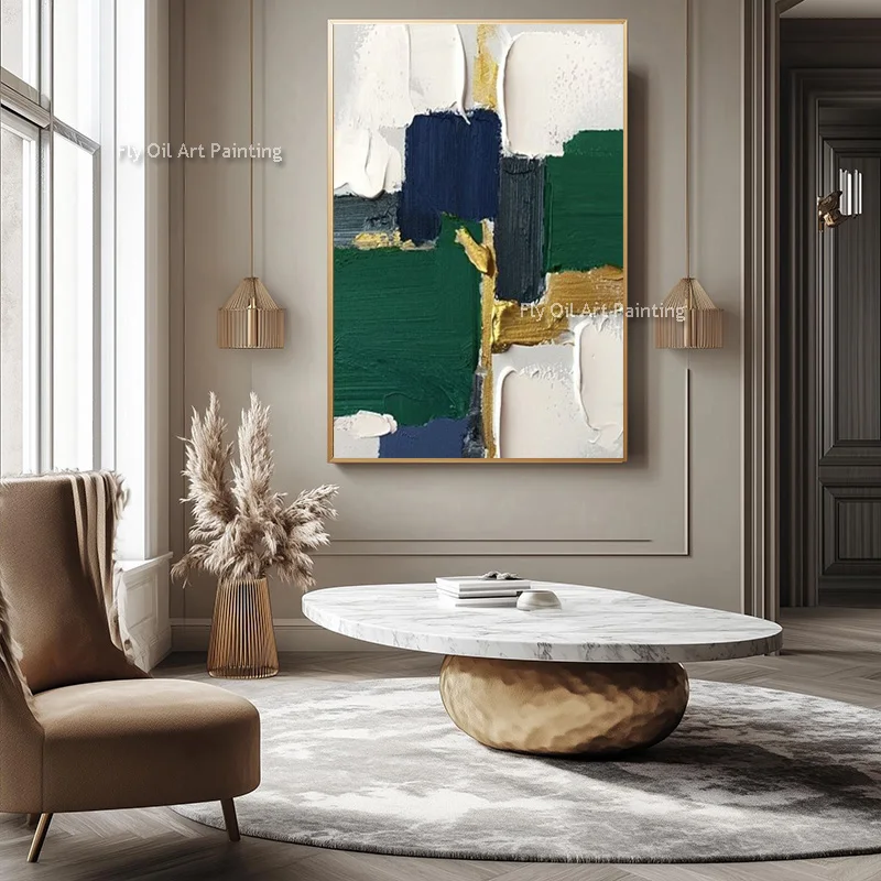 Large Green White Yellow Canvas Home Wall Decor Items Hand Painted New Special Gray White Pink Simple Oil Painting Abstract Art