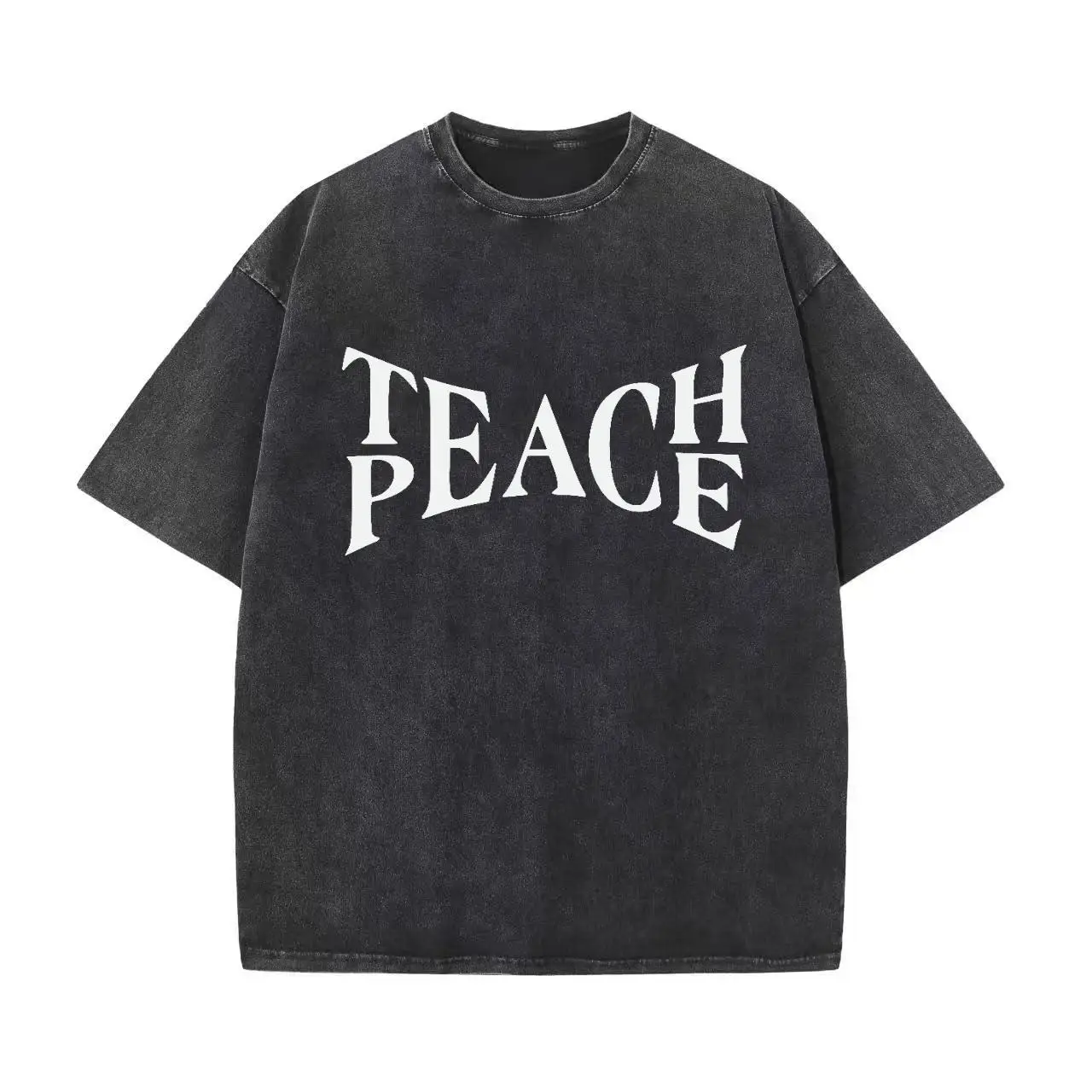 

Men's Graphic Tee 2025 Teach Peace Slogan Shirt Vintage Washed Oversized Streetwear Casual T-Shirt
