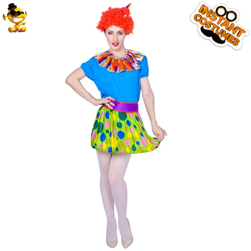 Clown Costume Purim Colorful Funny Dress For Adult Woman Cosplay Fancy Outfits Party