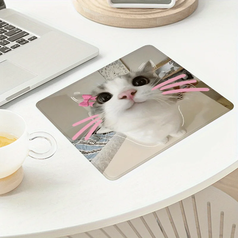 

Cute Grey Cat with Pink Bow Mouse Pad Desk Mat Large Non-Slip Gaming Office Adorable Kitten Setup Mouse Mat Laptop Accessories