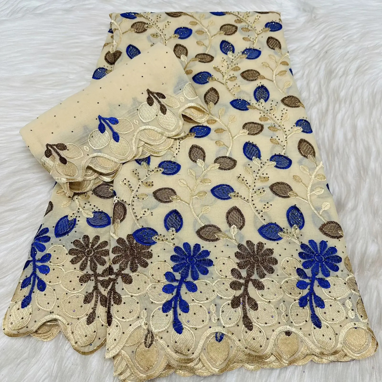 

5+2 Yards 2026 High Quality Stones Cotton Nigerian French African Lace Fabric Swiss Voile Lace Fabric For Women Dress L184-20