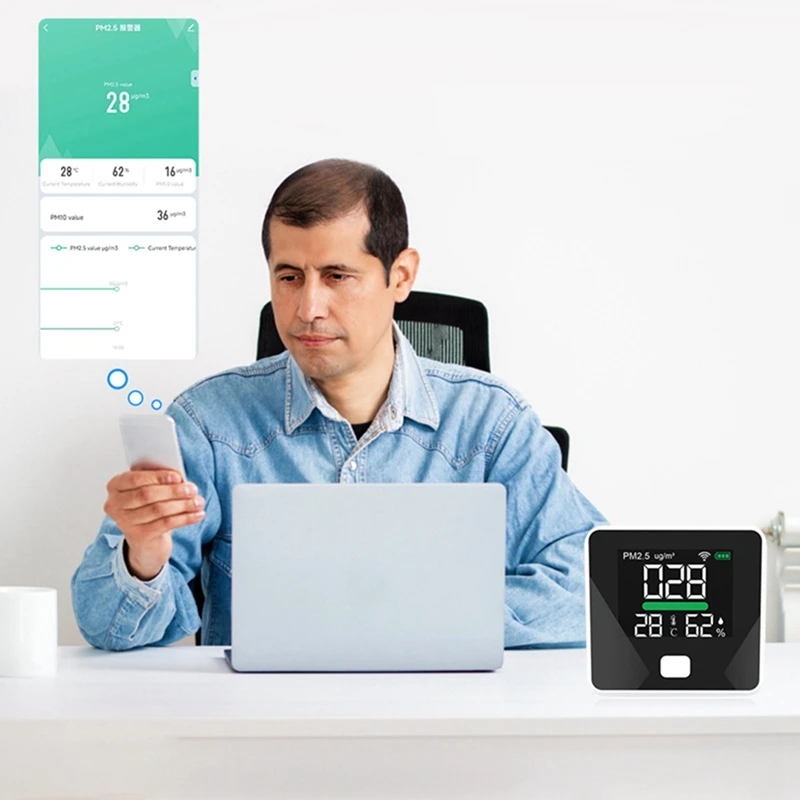 Измеритель Качества Воздуха Tuya, портативный прибор для измерения температуры и влажности воздуха PM2.5 с Wi-Fi, для дома и офиса
