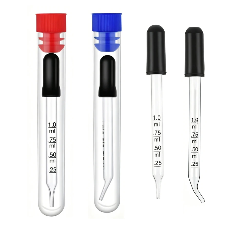 1ML Graduated Glass Pipette with Bent & Straight Tip Calibrated Essential Oil Lab Bottle Dropper for Accurate Liquid Measurement