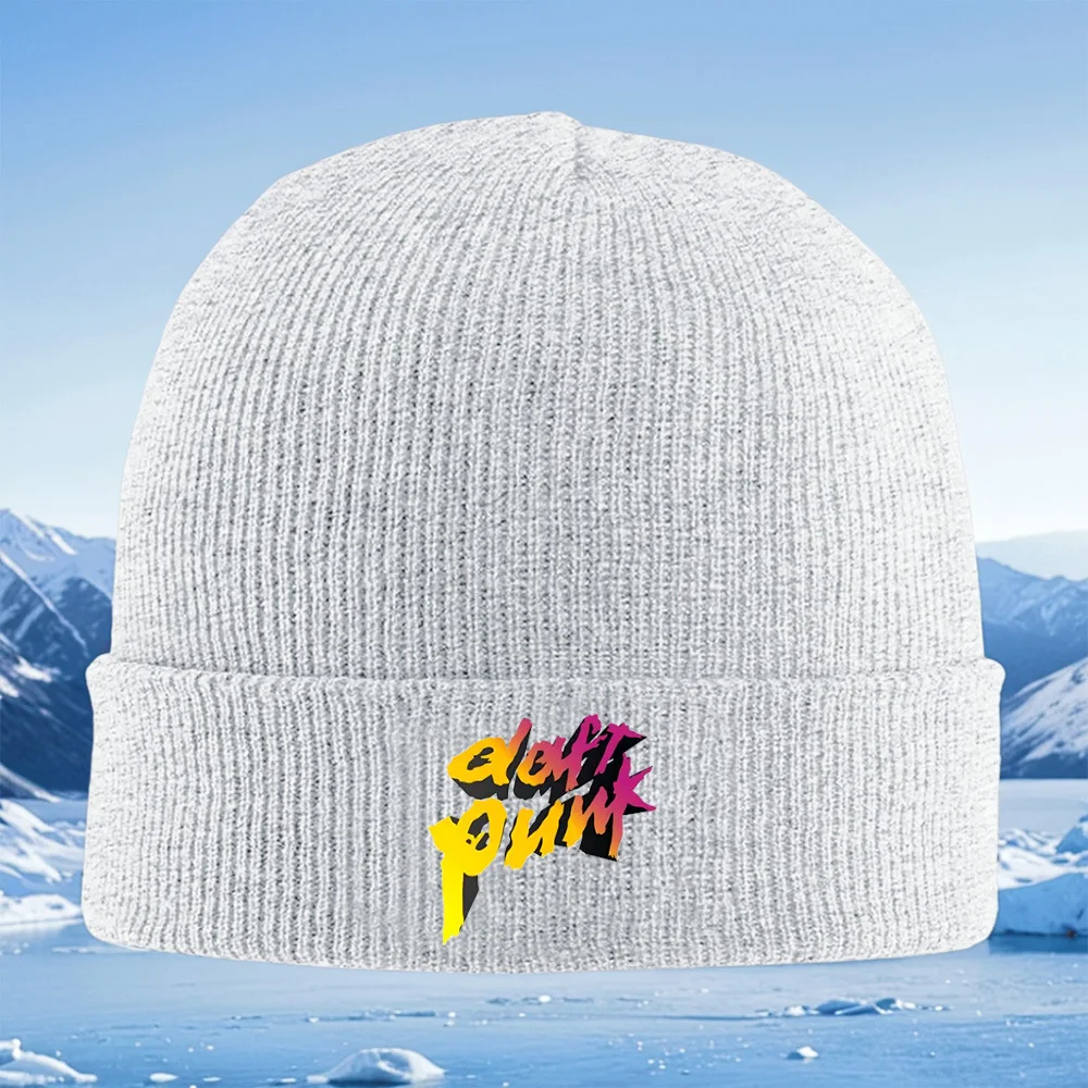 다프트 펑크 로고, 검은색 배경 남성 여성 유니섹스 니트 모자 비니 풀오버 캡 겨울 보온 따뜻한 크리스마스 야외 사이클링 H