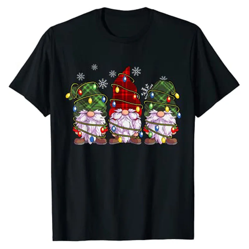 Three Gnomes Shirts Men Women Buffalo Plaid Red Christmas T-Shirt Gift Family Matching Xmas Holiday Pajamas Cute Graphic Tee Top