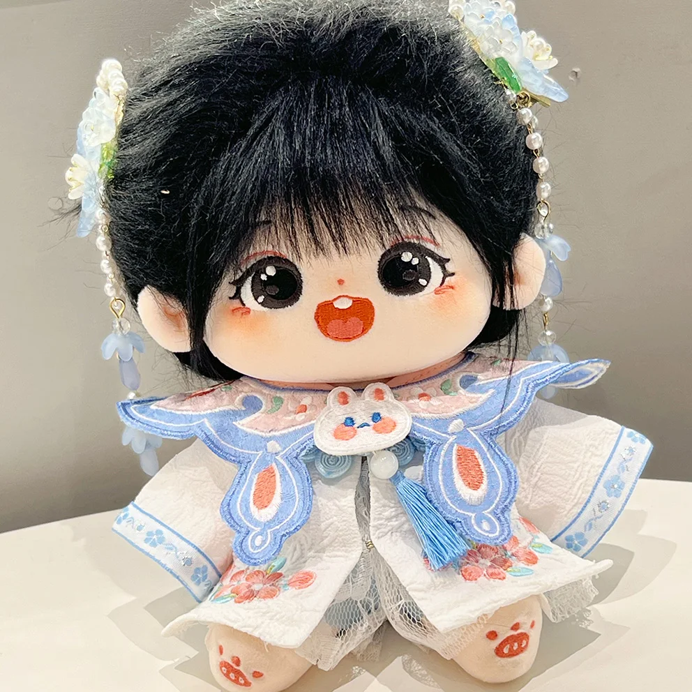 Pink Blue Cute Rabbit Chinese Style Hanfu Clothes No Attributes 20cm Cartoon Plush Doll Dress Up Costume Suit Cosplay Gift