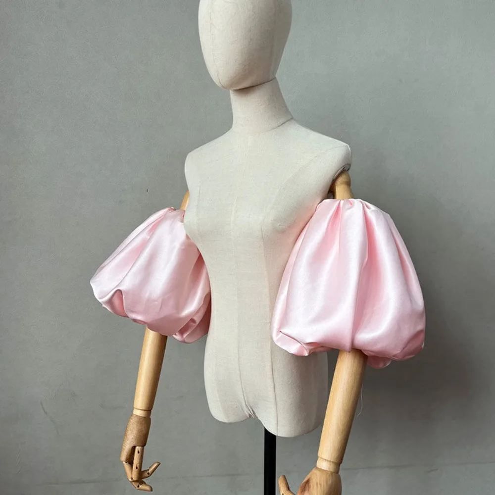 diy-ふわふわ半袖取り外し可能な弾性花嫁パファースリーブサテンパーティースリーブ女性ブライダルアクセサリー