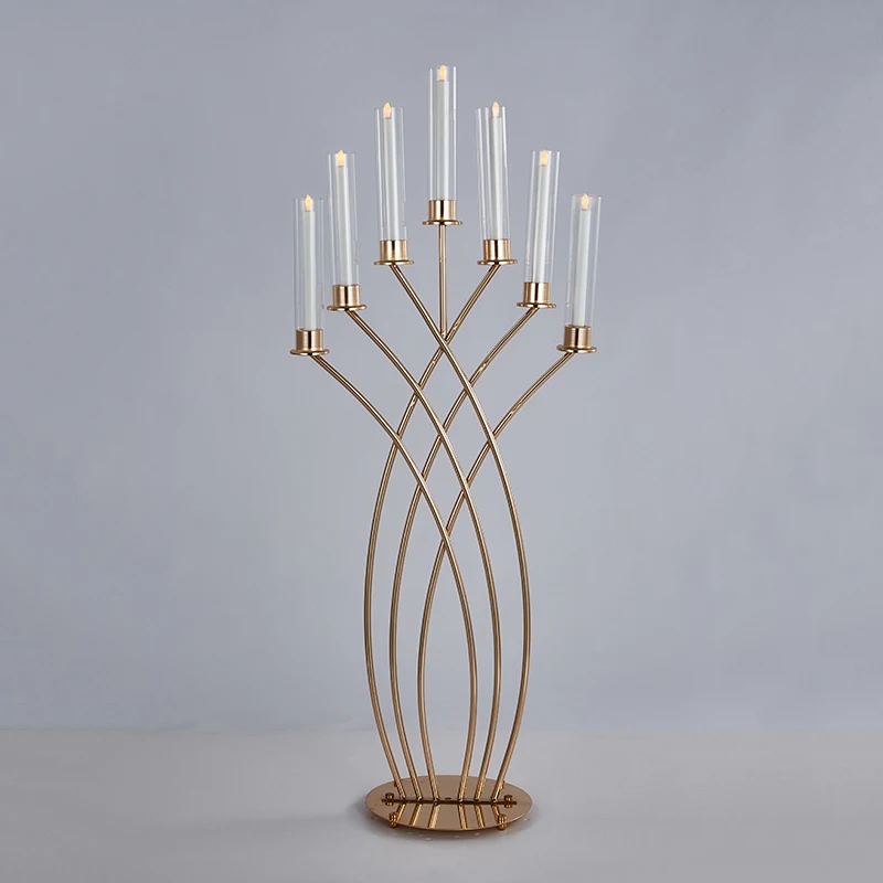 7-arm Metal Floor Candle Holder Gold Candelabra for Wedding Candelabrum Centerpiece Decor Candlestick