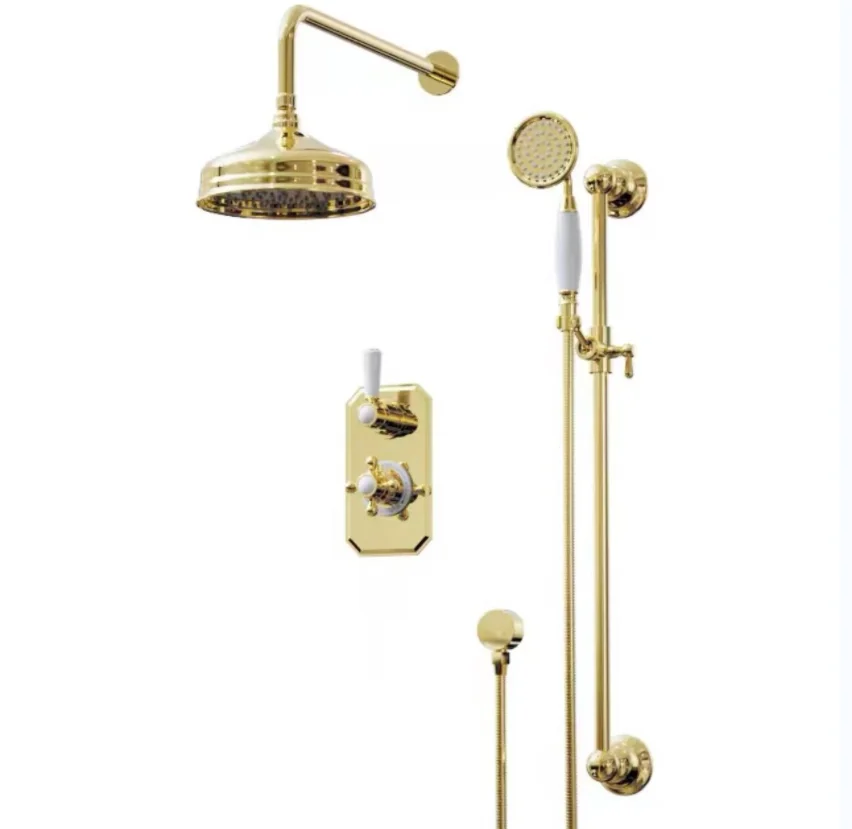 YYHC-Wall-mounted recessed 8-inch shower system Brass polished Gold Shower Set Luxury bathroom shower faucet