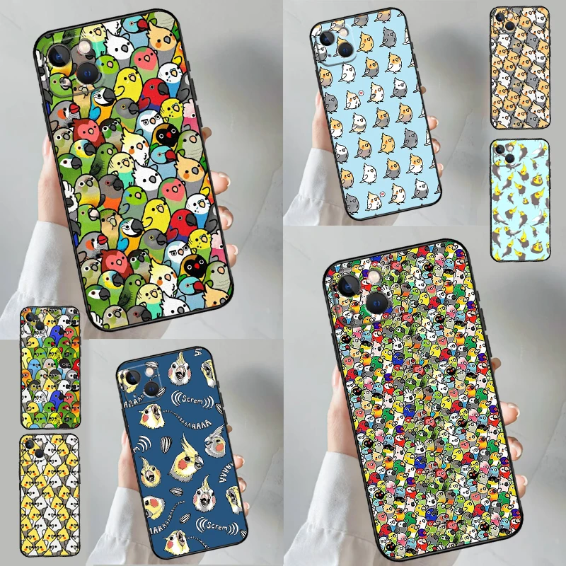 Cartoon Cockatiel Collage Phone Case For iPhone 16 15 14 13 12 11 Pro Max XS X XR 7 8 14 16 15 Plus Cover Coque