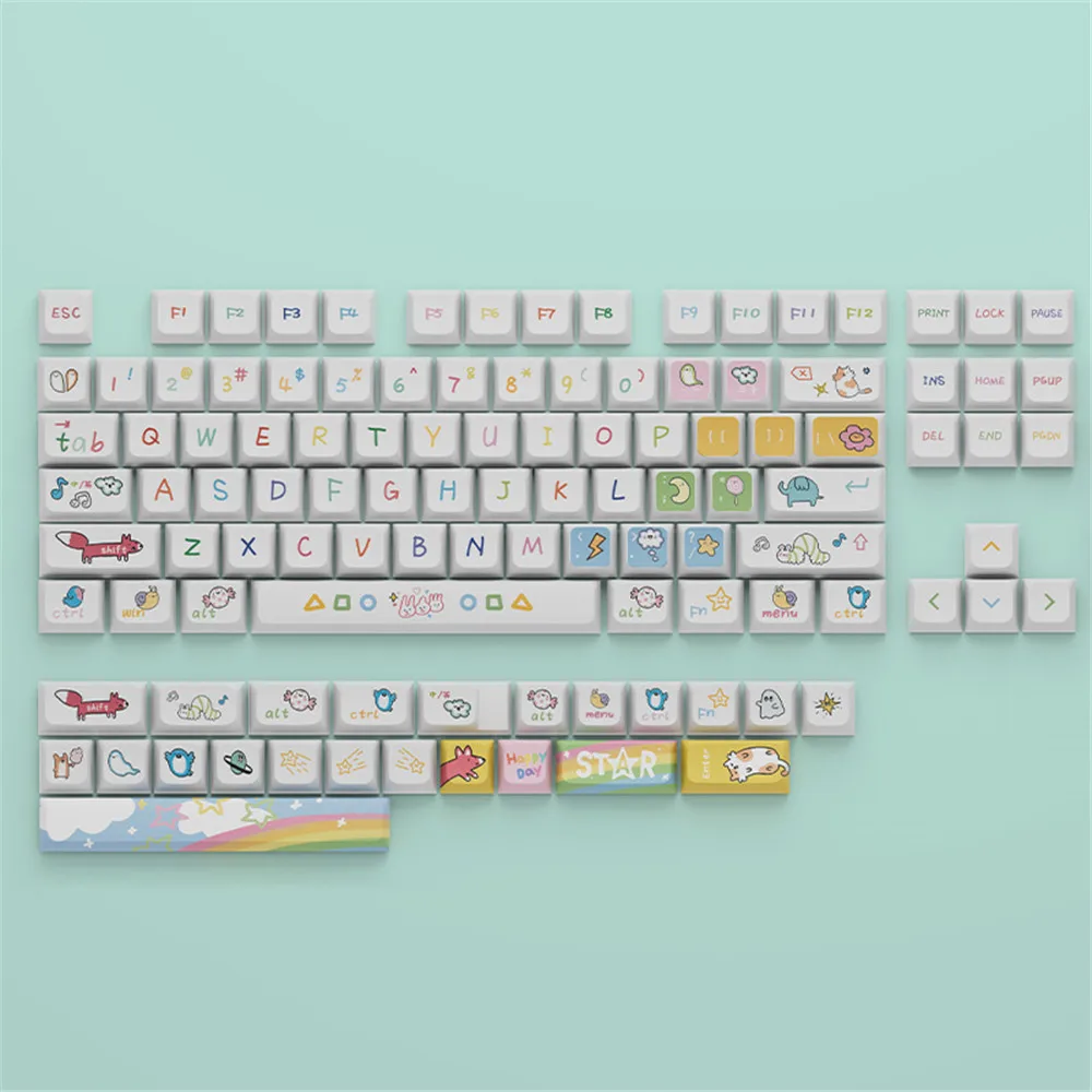 USLION Set kunci tema pelangi 127 tombol XDA PBT topi kunci Dye-sublimasi untuk Keyboard game mekanis Mx Switch kustom DIY