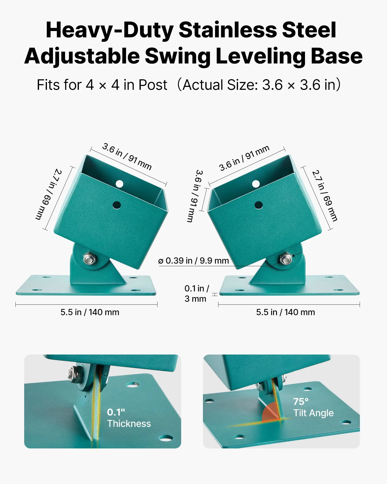 

Кронштейны для качелей, 4 шт., усиленные, для выравнивания, подходят для столбов 101,6 x 101,6 мм (реальный размер 91 x 91 мм), 45 ° -6