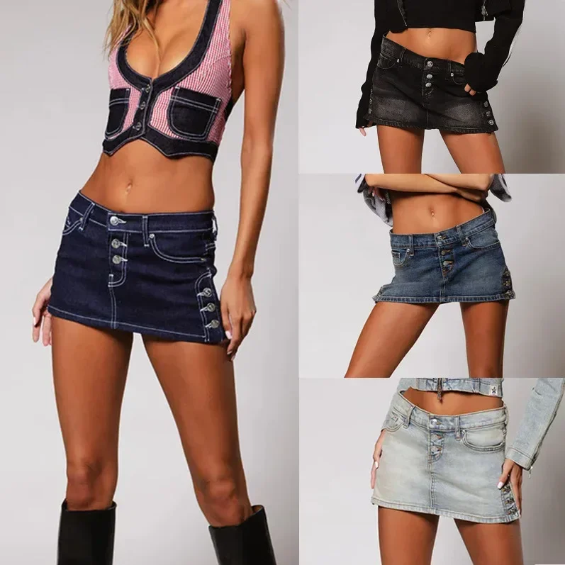 

Skirt for Women Vintage Sexy Denim Short Skirts Wrap Hip High Stretch Washed Distressed Pockets Female Summer 2025 Streetwear