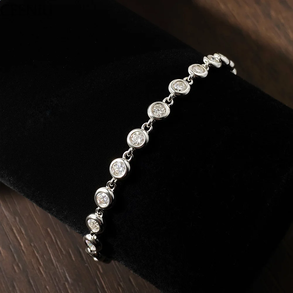3mm Moissanite Tennis Bracelet GRA Certified s925 Sterling Sliver Dainty Bezel Bracelets for Women Man Wedding Jewelry
