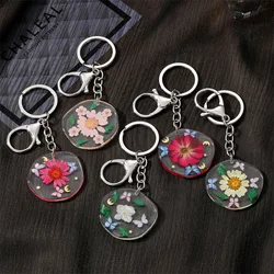 Creative Natrual Real Dried Flower Style Resin Key Chains Hibiscus Daisy Petal Pendant Lobster Clasp Keychain Pendant Keyring
