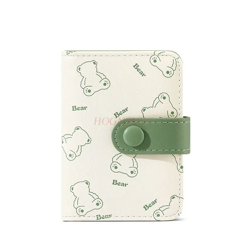 قطعة واحدة من حقيبة البطاقات الصغيرة المدمجة متعددة الفتحات مع طباعة الدب الصغير اللطيف للطالبات، حامل البطاقة