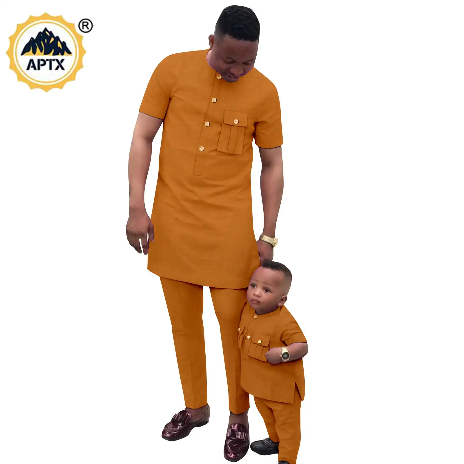 African Clothes for Father and Son Summer Dashiki Short Sleeve Top and Pant Sets Bazin Riche Men Outfits Family Outwear 24F010