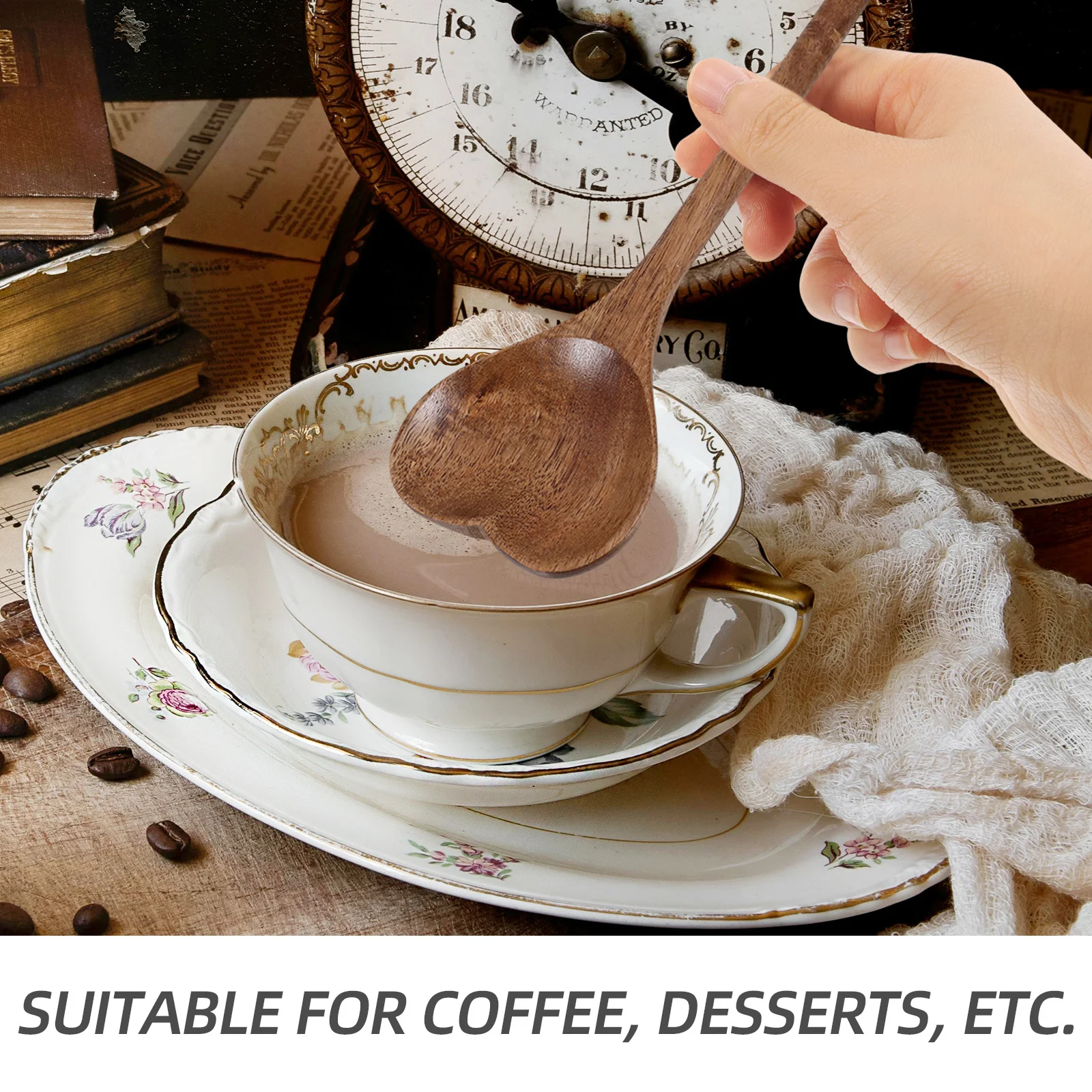 

1pcs Wooden Spoon Heart Shape Small Dessert Spoons For Coffee Stirring Honey Jam Kitchen Utensils Soup Salad Mixing Spoons